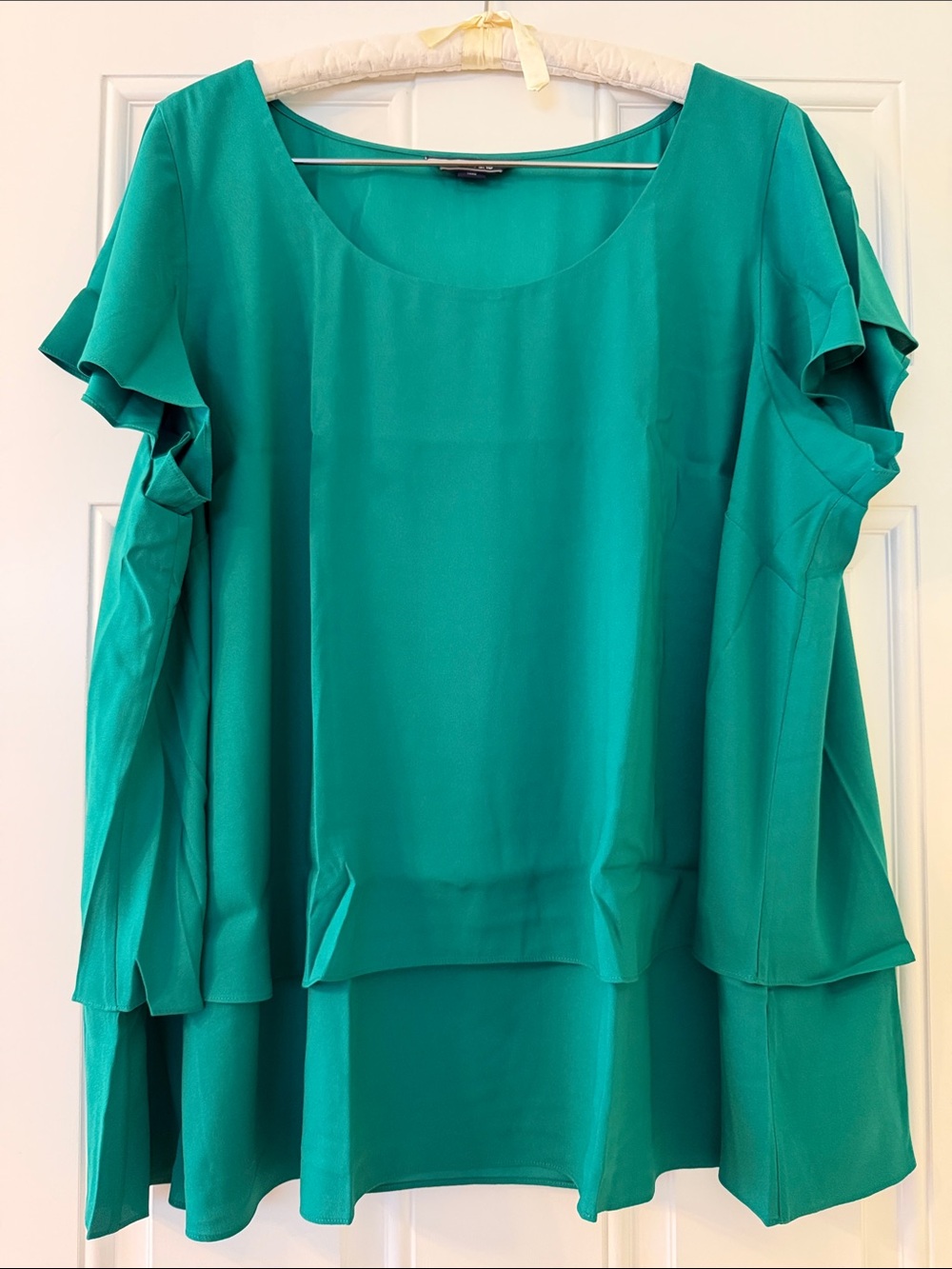 Lands' End Tropical Green Ruffle Sleeve Scoop Neck Blouse